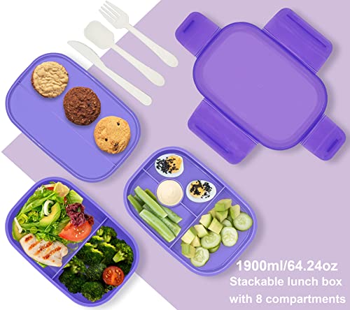JBGOYON Leakproof Bento Box & Insulated Lunch Bag Set, 4-Piece, Purple | 6-hour thermal retention, includes nested knife fork spoon, 2 reusable snack pouches, designed for adults and kids - color: Purple Set