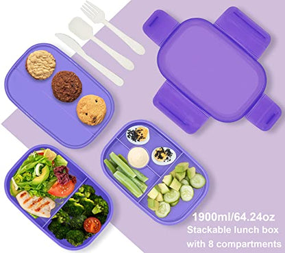 JBGOYON Leakproof Bento Box & Insulated Lunch Bag Set, 4-Piece, Purple | 6-hour thermal retention, includes nested knife fork spoon, 2 reusable snack pouches, designed for adults and kids - color: Purple Set