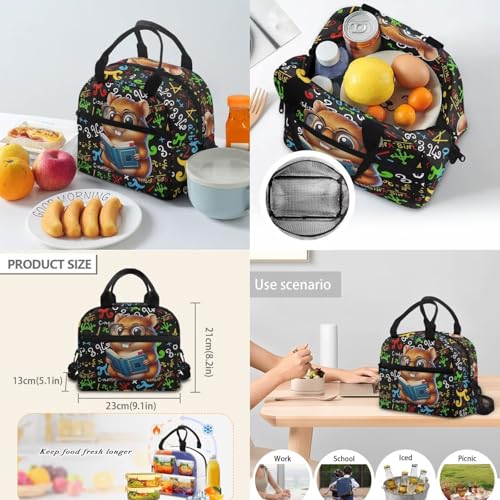 17 Inch School Backpack for Kids, Cute Hamste Print 4PCS Set Elementary Bookbag with Lunch Bag Pencil Case Water Bottle Holder for 6-11 Years, Back to School Supplies - color: Cute Hamste