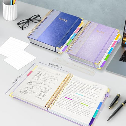 Hardcover Spiral Notebook Journal with Removable PVC Dividers - 8'' x 10'' Large 100 GSM Paper B5 Notebooks with Tabs, 300 Pages Leather 5 Subject Notebook College Ruled for Work School Notes, Purple - color: Purple