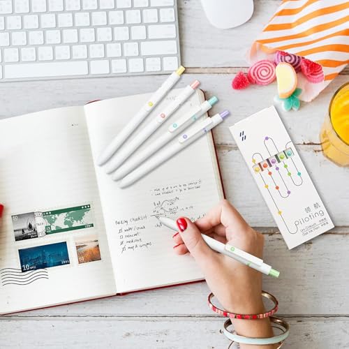 5Pcs Retractable Gel Pen Quick Drying Journaling Pen Smooth Writing for Kid Student Adult Writing Journaling - color: Preppy