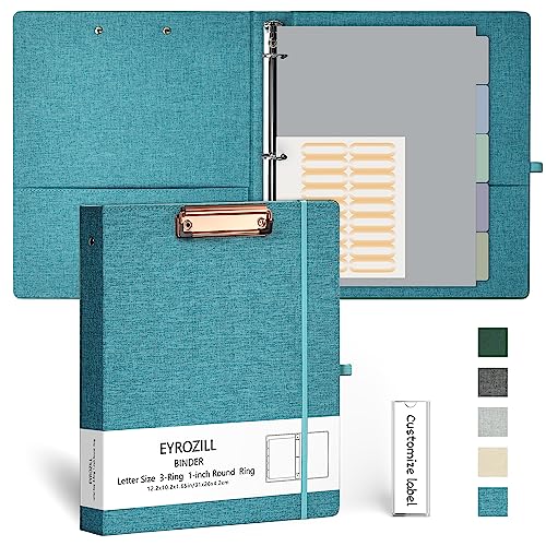 EYROZILL 3 Ring Binder, 1 Inch Linen Binder Organizer for Letter Size (8.5" x 11") with 5 Tab Dividers, File Folder Labels and Low Profile Clipboards, School and Office Supplies-Aqua Blue - color: Blue, size: ‎Letter Size - 1 Inch