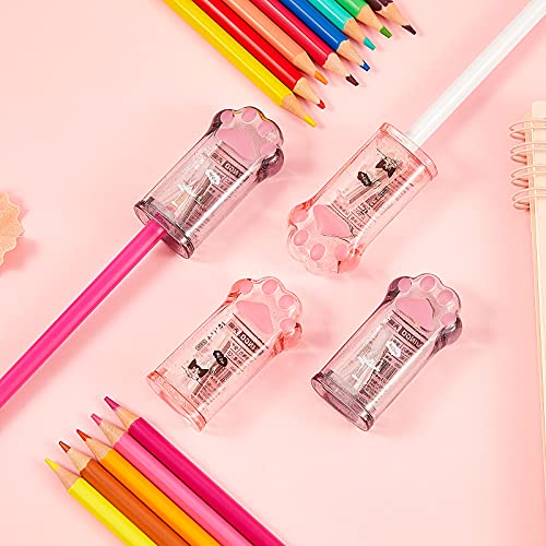 Chinco 4 Pieces Cat Paw Pencil Sharpeners Cute Make up Eyeliner Pencils Sharpeners with Lid Kawaii Removable Holds Hand for Lip Liner Pencils School Office Supplies for Girl and Makeup Artists