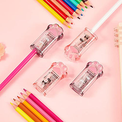 Chinco 4 Pieces Cat Paw Pencil Sharpeners Cute Make up Eyeliner Pencils Sharpeners with Lid Kawaii Removable Holds Hand for Lip Liner Pencils School Office Supplies for Girl and Makeup Artists