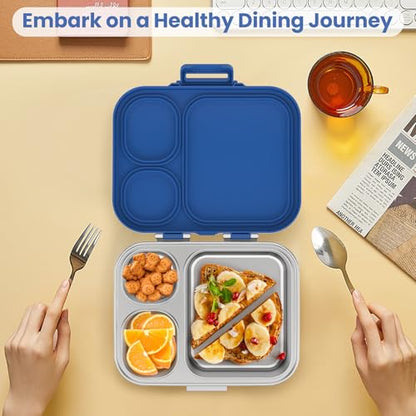 Pawtong Stainless Steel Bento Lunch Box for Kids | 3-Compartment Lunch Box Container Kids | 100% Leakproof, Eco-Friendly, Perfect Portion Control for Kids&Adult Healthy Meals (Blue) - color: Blue