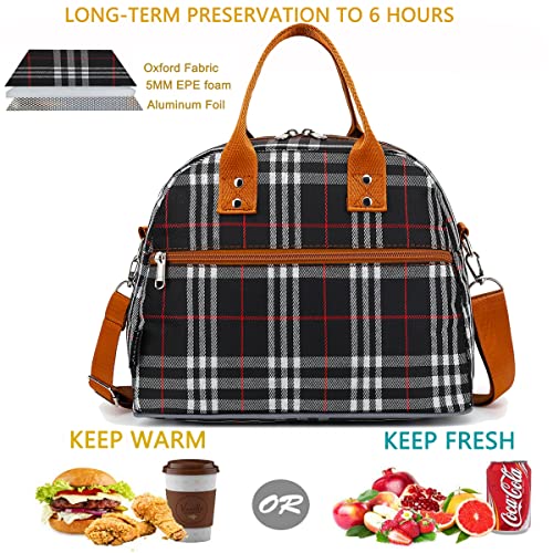 FlowFly Insulated Lunch Bag for Women & Men, Large Reusable Lunch Tote with Shoulder Strap & Handle, Freezable Cooler Bag for Work, Travel & Meal Prep,W&B (W&B) - color: Checkered