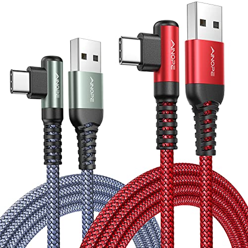 AINOPE USB A to USB C Cable 3.1A 2Pack 6.6FT Right Angle Nylon Type C Cable - color: Grey+Red, size: 6.6FT+6.6FT