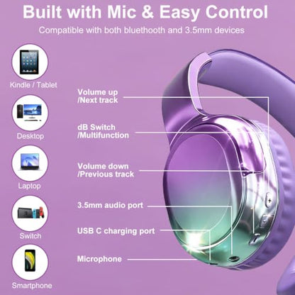 Joysico Wired and Wireless Headphones Over Ear for Kids Teen Girls Women | 85/94dB Volume Limit, Bluetooth 6.0, Mic, 60H Playtime, Foldable, Aux Cord for School Travel, Headset for iPhone iPad Tablets