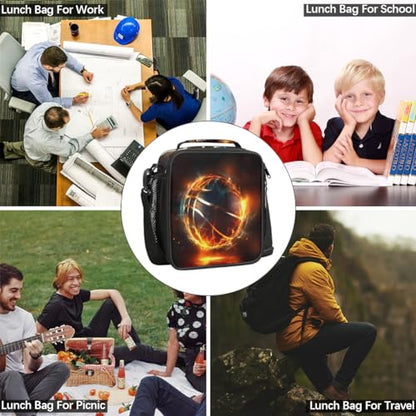 Flame Basketball Boys Lunch Box for School Insulated Kids Lunch Box Reusable Leakproof Lunch Bag Thermal Cooler Tote Picnic Lunchbox with Adjustable Shoulder Strap Back to School Gifts for Teens Boys - color: Flame Basketball