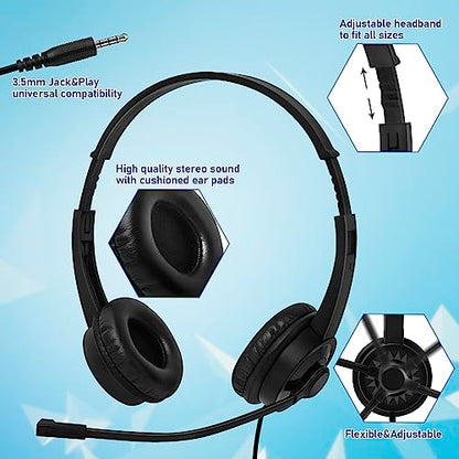 2 Pack Bulk Headphones with Microphone for Classroom Kids, On-Ear Wired Computer Headset with Rotating Mic for School Students K-12 Chromebooks PC Laptop Office Meetings - size: 2 Pack