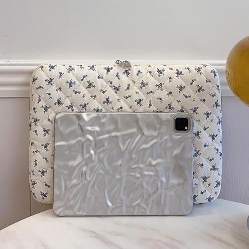 14 inch Maple Leaf Soft Pad Tablet Bag Embroidery Puffy Protective Case Shockproof Cute Quilted Laptop Sleeve Commute Work Study Bag - color: Blue Leaf