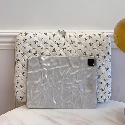 14 inch Maple Leaf Soft Pad Tablet Bag Embroidery Puffy Protective Case Shockproof Cute Quilted Laptop Sleeve Commute Work Study Bag - color: Blue Leaf