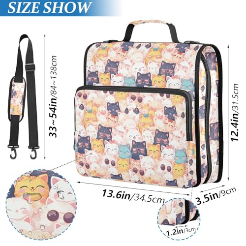 Cute Cartoon Cats Zipper Binder 3 Ring Binder with Zipper 1.5 Inch Shoulder Strap & Handle Binders Organizer Bag - color: Cute Cartoon Cats