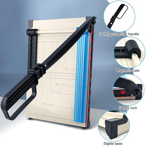 12" Guillotine Paper Cutter and Trimmer with Corner Rounder Cutter & Sharpening Stone,Heavy Duty 16 Sheet Capacity Metal Base for A4,Cardstock,Photo Paper,Office School Craft Use-Updated