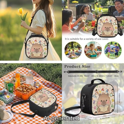 Cute Capybara Kids School Backpack Set Large Capacity 5 Pieces with Lunch Bag Pencil Case and Water Bottle Holder for Girls and Boys - color: Cute Capybara