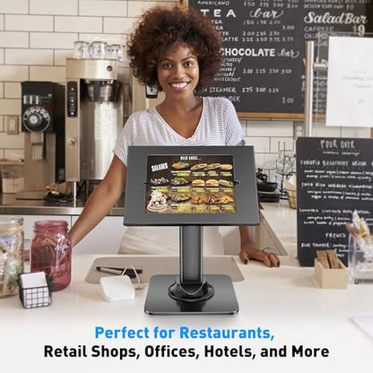 AboveTEK Anti-Theft iPad Kiosk Stand – POS iPad Security Stand & Locking Tablet Holder – Heavy Duty Base, 360° Swivel, 75° Tilt Bracket – Perfect for Retail Business - color: Black