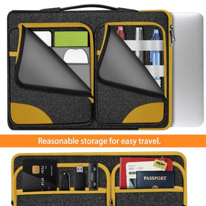 Hseok Laptop Case 15 15.6 16 inch Sleeve with Handle and Hidden Straps,Compatible with MacBook Neo 16",MacBook Pro Air 16" 15", 360°Protective PC Briefcase with 4 Pockets for Accessories,Yellow - color: Yellow