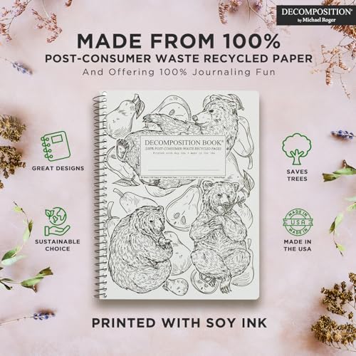 Decomposition Pear Bears College Ruled Spiral Notebooks – 9.75 x 7.5 Journal with 160 Lined Pages – Notebooks for School Supplies, Home & Office – 100% Recycled Paper – Made in USA - color: Pear Bears, style: Spiral-bound