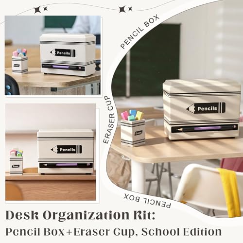 Pencil Dispenser for Classroom, 2Pcs Classroom Organization Set, Interactive Pencil Holder with Eraser Holder, Pencils Station for Teacher & Student, Teacher Must Have, Back to School Supplies(White) - color: White