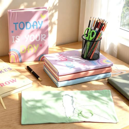 6 Pack Pastel Inspirational Quotes Book Cover Stretchable Reusable Jumbo Book Covers Protector for Textbook Hardcover Books up to 9 x 11 in Fabric Books Sox Back to Supplies - color: Pastel