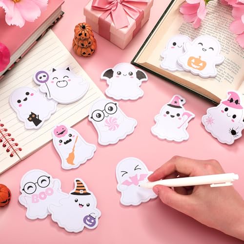 Yinder 24 Pads Cute Sticky Notes Fun Kawaii Ghost Sticky Notes Pads Bulk Cartoon Memo Self Adhesive Gift for Valentines Veterinary Office School Tab Party Supplies - style: Ghost