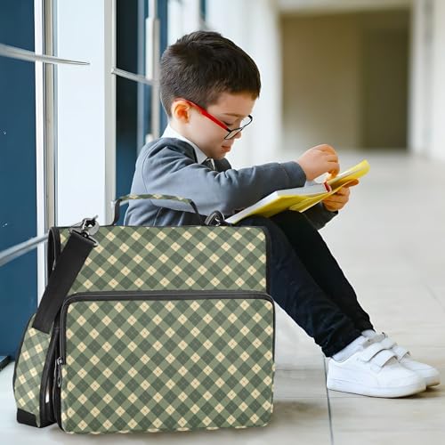 Olive Green Zipper Binder 3 Ring Binder with Zipper 1.5 Inch Shoulder Strap & Handle Binders Organizer Bag Gingham - color: Olive Green