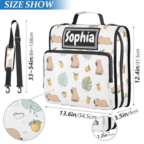 Capybara Cute Print Custom Zipper Binder Bag 3 Ring with Shoulder Strap & Handle Personalized Binder Bag Expandable File Folder for School - color: Multi-capybara Fruits White