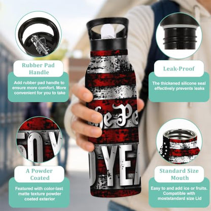 Water Bottles with Straw,Flag Stainless Steel Cup Leak Resistant Double Wall 250 Years Insulated Water Bottle with Handle for Gym Cycling Hiking Office 20 oz - color: Flag,250 Years