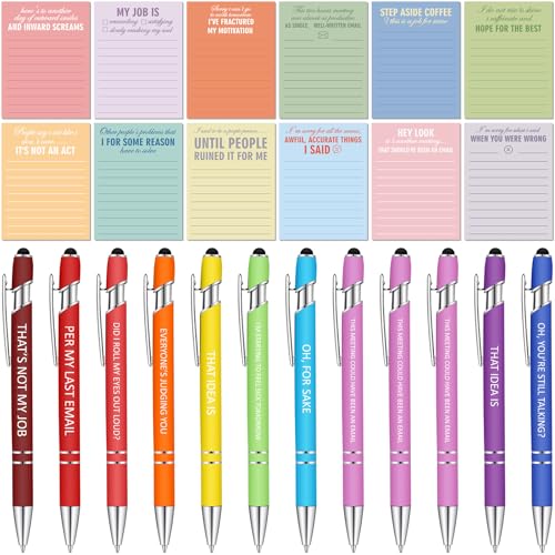 Geyee 24 Pcs Back to School Teacher Gifts Sarcastic Sticky Notes with Funny Pens 3 x 4 Inch Funny Teacher Appreciation Gifts for Coworkers Employee Office Staff Work Team Appreciation Gift - style: Sarcastic