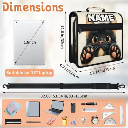 Custom Zipper Binder Fluffy Black Cat 3 Ring Binder 1.5 Inch Expanding Pockets File Folder Large Capacity Document Organizer Bag with Handle and Strap - color: Multi 1