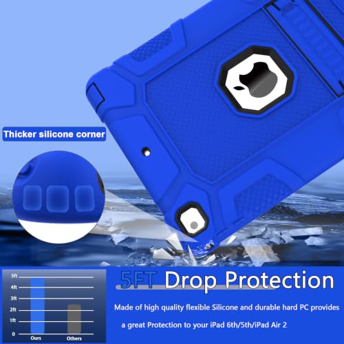 iPad 6th Generation Cases, iPad 5th Generation Case, iPad 9.7 Case, Hybrid Shockproof Rugged Drop Protection Cover Built with Kickstand for iPad 9.7 inch A1893 / A1954 / A1822 / A1823 (Blue+Black) - color: Blue+Black