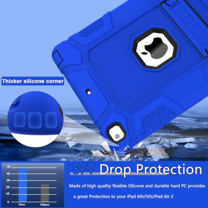 iPad 6th Generation Cases, iPad 5th Generation Case, iPad 9.7 Case, Hybrid Shockproof Rugged Drop Protection Cover Built with Kickstand for iPad 9.7 inch A1893 / A1954 / A1822 / A1823 (Blue+Black) - color: Blue+Black