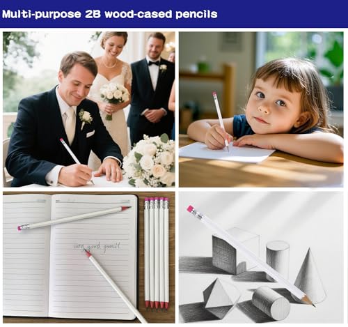 Adhere 25pcs Woodcase Pencils with Eraser Premium Pre-Sharpened Hexagon Graphite 2B pencils ideal for home, office writing including a Free Sharpener(White・25pcs) - color: White・25pcs