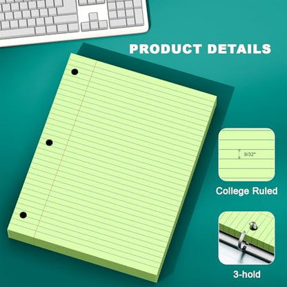 Green Note Pads 8 X 10.5 Loose Leaf Paper, 120Sheets, 3 Hole Punched Lined Paper, College Ruled 8 X 10.5 Notebooks, 10-1/2" X 8 Binder Writing Pads, Filler Paper for Office, School Supplies - style: Green-1 Pack