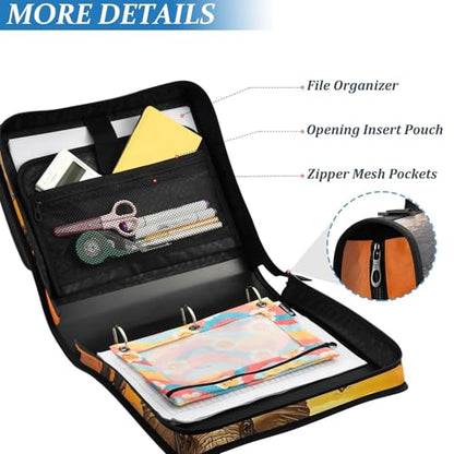 3 Ring Zipper Binder with Shoulder Strap Sunset Bird Elephant 2 Inch Zippered Binder Bag 500 Sheet Capacity Multi Pockets for School Supplies - color: Multi21