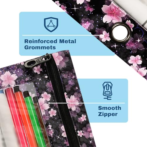 Axolotl Pencil Pouch For 3 Ring Binder Clear Window Pencil Case For 3 Ring Reinforced Grommets With Zipper, 2 Pack - color: Axolotl