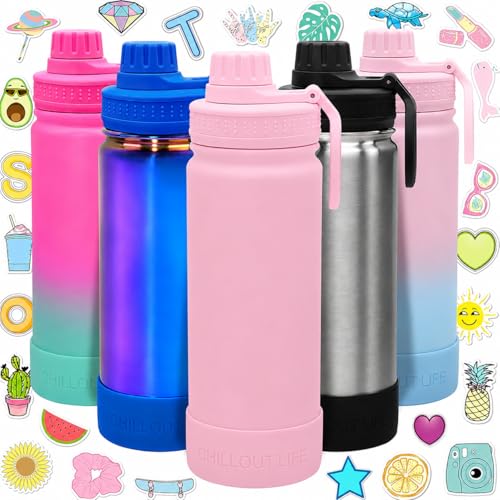 CHILLOUT LIFE 17oz Kids Insulated Stainless Steel Water Bottle with Leak Proof Spout Lid & 144 Stickers - color: Blush Pink, style: 17 oz