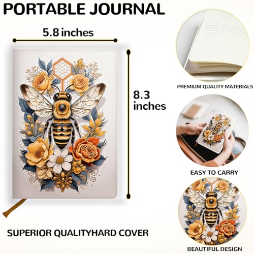 Lovdazzles Pretty Leather Lined Journal Bee Notebooks 200 Pages A5 Ruled Journaling Notebooks, Cute Notebooks for Women,Supplies Gifts for Bee Lovers (5.8 x 8.3) - color: Multi 1727
