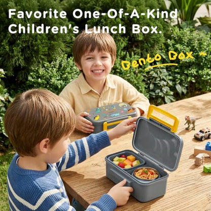 JXXM Lunch Box for Kids With 8oz Soup Thermo, Leak-proof Lunch Container with 2 Compartments, Thermo Food Jar Food Containers for Back to School Girls Boys (Gray Dinosaur) - color: Gray Dinosaur