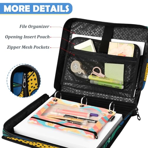 Cheetahs 2inch 3 Ring Zipper Binder Multi-Pocket Storage Holds 14 Inch Laptop for Students and Office Use - color: Cheetahs