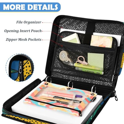 Cheetahs 2inch 3 Ring Zipper Binder Multi-Pocket Storage Holds 14 Inch Laptop for Students and Office Use - color: Cheetahs