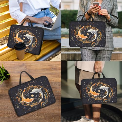 Laptop Sleeve Bag with Handle Computer Protective Soft Cover Case for 14 Inch 13 Inch Laptop,Dolphin Yin Yang - color: Dolphin Yin Yang