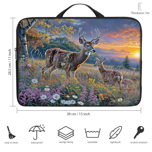 Laptop Sleeve Bag with Handle Computer Protective Soft Cover Case for 14 Inch 13 Inch Laptop,Deer Weed Sunset - color: Deer Weed Sunset