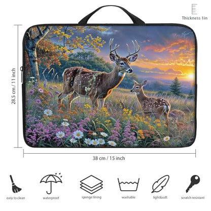 Laptop Sleeve Bag with Handle Computer Protective Soft Cover Case for 14 Inch 13 Inch Laptop,Deer Weed Sunset - color: Deer Weed Sunset