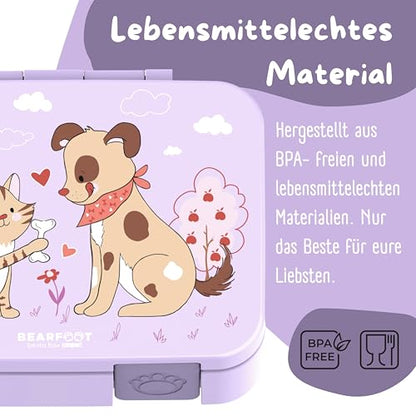 BEARFOOT Kids Lunch Box with Compartments – Compact & Lightweight | Leak-Proof, BPA-Free, Dishwasher Safe | Hand-Drawn Design for Preschool, School, Travel (Dog & Cat Purple, 2.75 Cups) - color: Dog&Cat-Purple, size: 2.75 Cups