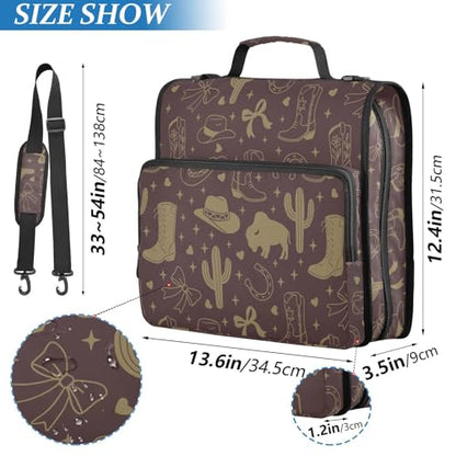 Zipper Binder Bag 3 Ring File Folder Portfolio Organizer Zippered Binder Bags with Strap Fits Laptop Women Men - color: 31-western Cowgirl Dark Brown