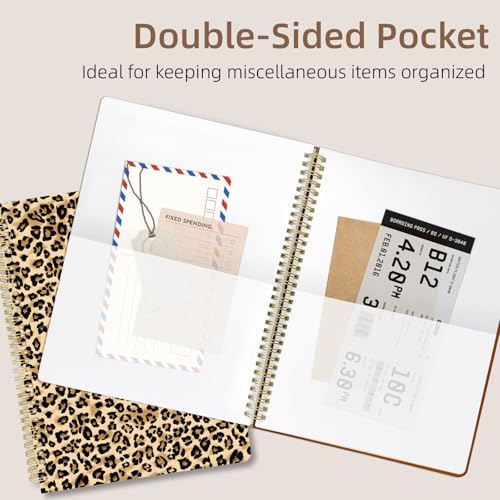 Cute Spiral Notebook journal A4 Aesthetic Pretty Design for Women Girls Kawaii with Pocket, 8.5 x 11 inch, Graph, Leopard - color: Leopard, style: Graph