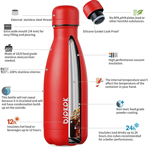 BJPKPK 12oz Insulated Stainless Steel Water Bottles Metal Water Bottle for Travel Keep Cold and Hot,Red - color: A-Red cap, size: 12 Ounces