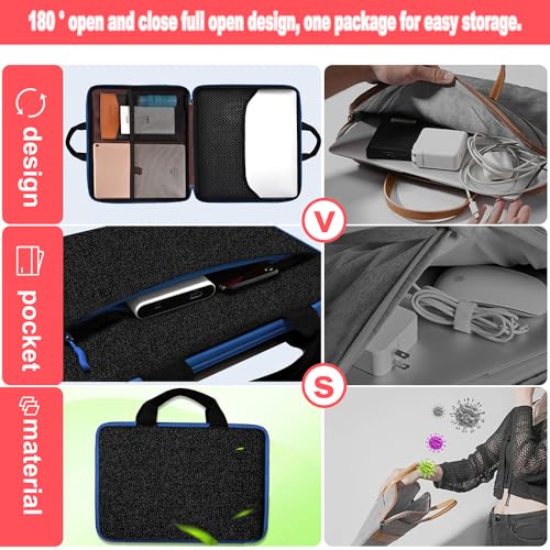 Hseok Laptop Case 13.3-14 inch Sleeve, TSA Computer Handbag Water-Resistant and Shockproof Bag Compatible with MacBook Pro/Neo 14", Mac Air/Pro 13.3" and 13"-14" Notebooks Chromebooks,Black-Blue - color: Black-blue