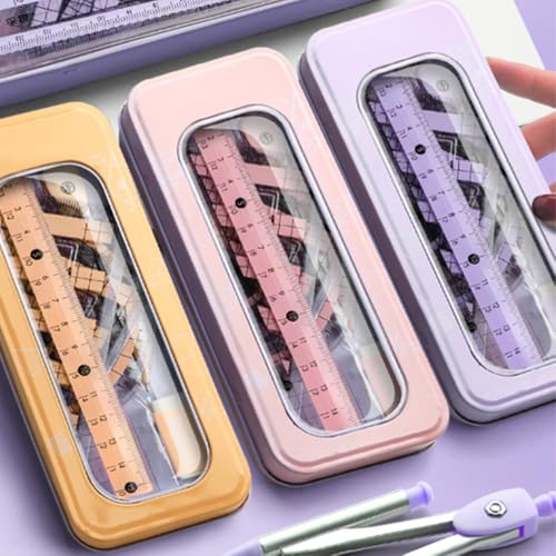 Math Geometry Tool Kit for Students – 8-Piece Compass Protractor Ruler Set with Metal Case, Anti-Myopia Office School Drawing Supplies (Green) - color: Green
